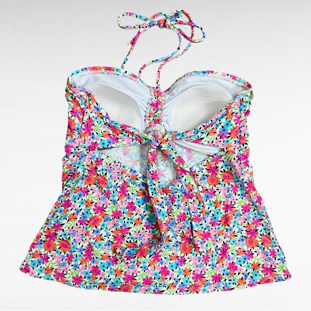 Beach House Floral Tankini Swim Top Size 10 Ruched Halter Bright Summer Beach - Picture 3 of 4